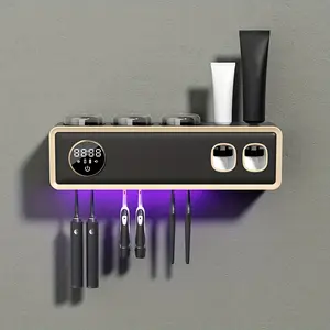 Smart UV Sterilization Toothbrush Holder, Wall Mounted Toothbrush Storage Rack with Toothbrush Holder Cup, Multifunctional Toothbrush Storage Rack