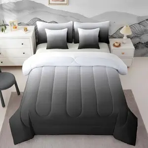 Feelyou Multi-Size 7-Piece Bed-in-a-Bag Bedding Set - Grey Black Ombre, Gray White Gradient Modern Abstract Art Down Comforter, Farmhouse Theme Bedroom Decor for Kids, Seven Pieces