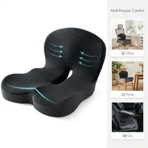 Ergonomic Waist Support and Seat Cushion, 2-in-1 Memory Foam Pad, Hollow Design for Coccyx, Suitable for Office Chairs, Car Safety Seats and Household Use - Relieves Lower Back and Hip Pain