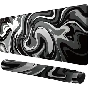 Large Gaming Mouse Pad - Black and White Mouse Pad with Stitched Edges, Extended XL Mousepad with Anti-Slip Rubber Base, Ink Liquid Wave Desk Mat for Keyboard and Mouse(31.5x15.8 inch)