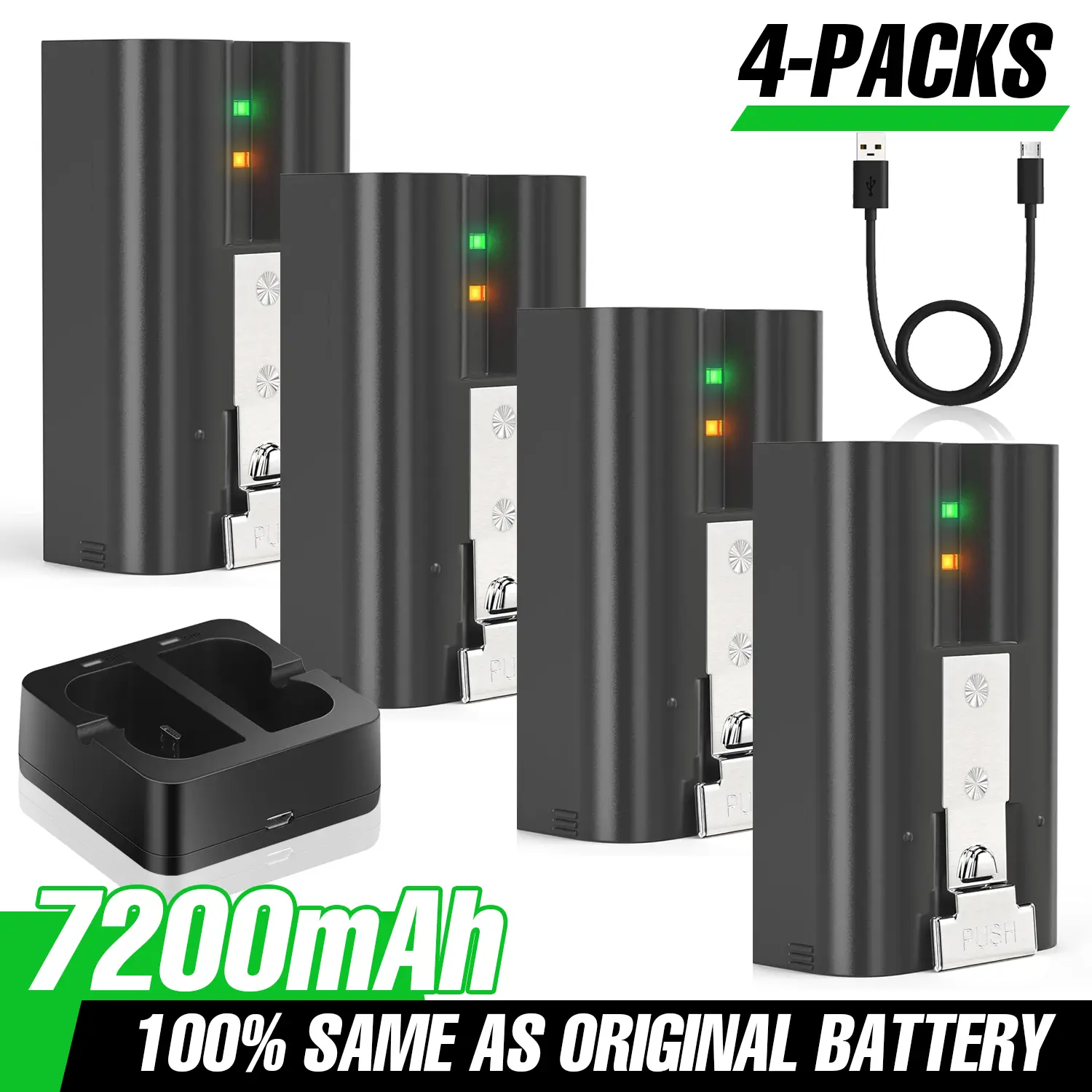 7200mAh Quick Release Wireless Rechargeable Li-Ion Batteries (2-Pack) for Ring Doorbell 2/3/3 Plus/4 & Security Cams - High-Capacity, Long-Lasting, Safe, Certified