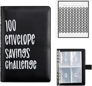 100 Envelopes Money Saving Challenge, 100 Envelope Challenge Binder, Easy and Fun Way to Save $5,050, Savings Challenges Budget Book Binder with Cash Envelopes for Office,Home,School (Black)