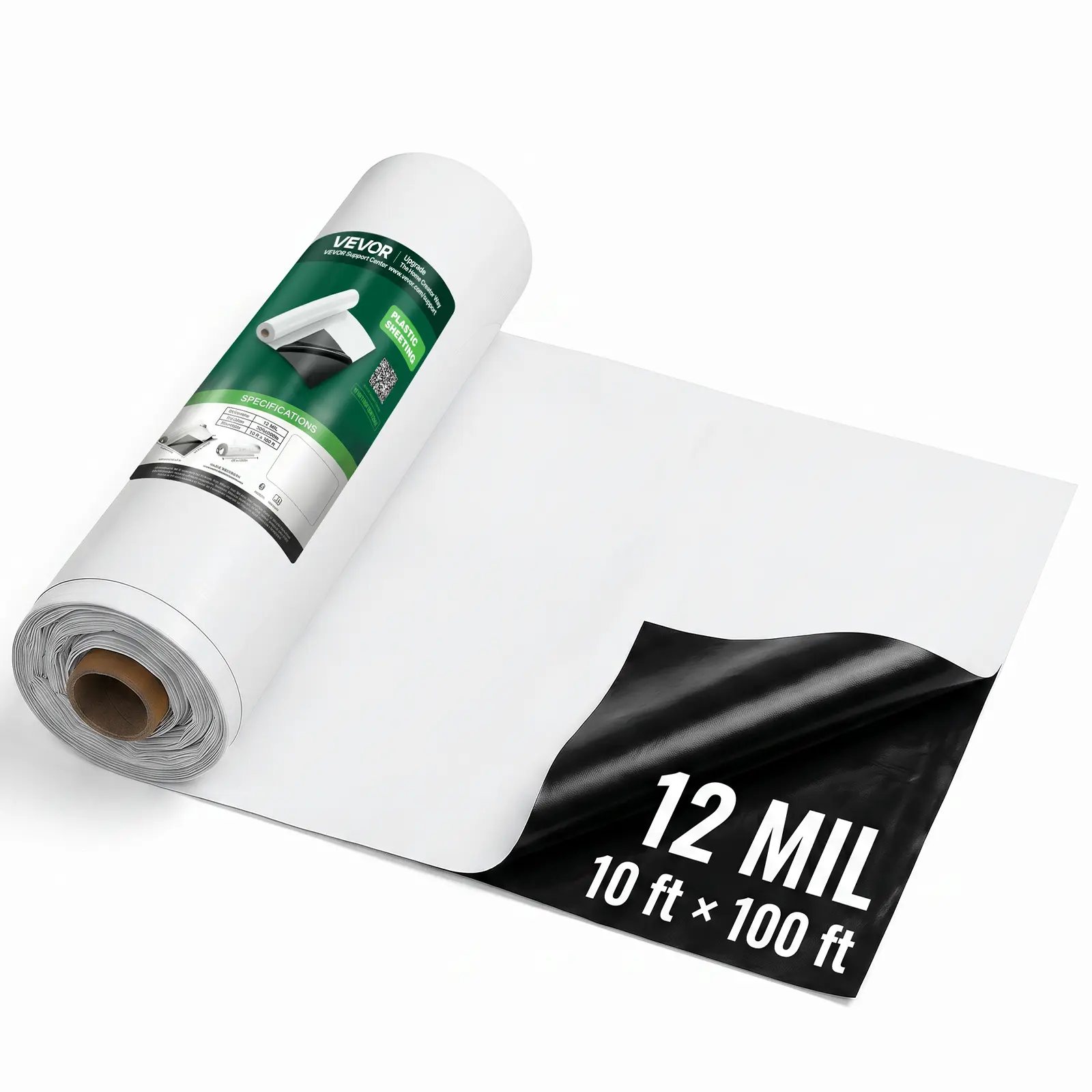 【SummerFinds】VEVOR 12 Mil Waterproof Tear-Resistant Plastic Sheeting, 10'x100' Heavy-Duty Polyethylene Roll, Painters' Drop Cloth Tarp, Crawlspace Vapor Barrier, Weed Control Solution, Black & White