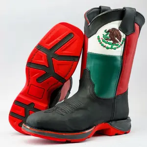 Black MEXICO Flag Leather Work Boots - Composite Toe