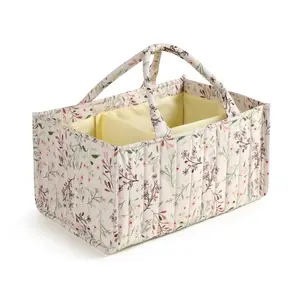 PANGDUBE Floral Diaper Caddy Organizer, Stylish Nursery Storage Basket, Multifunctional Diaper Bag, Diaper Tote Bag, Gift for Baby Shower, Baby Registry Must Have, Newborn Essentials, Pastoral Daisy, Travel