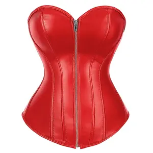 Women's Faux Leather Bustier Corset Top Steampunk Waist Cincher 2803-D1