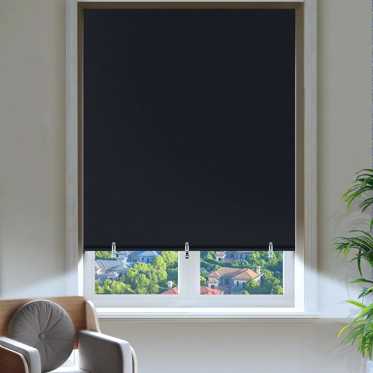 2Pack Portable Blackout Shades for Indoor Windows No Drilling UV Protection Temporary Roller Shades for Home Office Bedroom Door (36" W*72" H, Black)