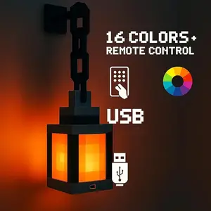 Pixel art lantern night light, 16-color LED wall-mounted night light with remote control, 16 lighting modes, perfect as a gift for teenagers to decorate their rooms (includes remote and mounting bracket).
