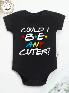 Pure Cotton Youngsters Onesie - "Could I Be Any Cuter?" Letter Print, Soft Casual Round Neck, Machine Washable, Ideal for Spring Casual Wear
