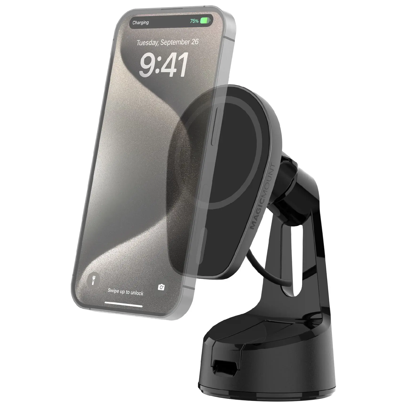 Scosche MPQMWD-SP1 Charge Pro Qi2 MagSafe 15W Fast Wireless Car Charger Dash/Windshield Mount Black