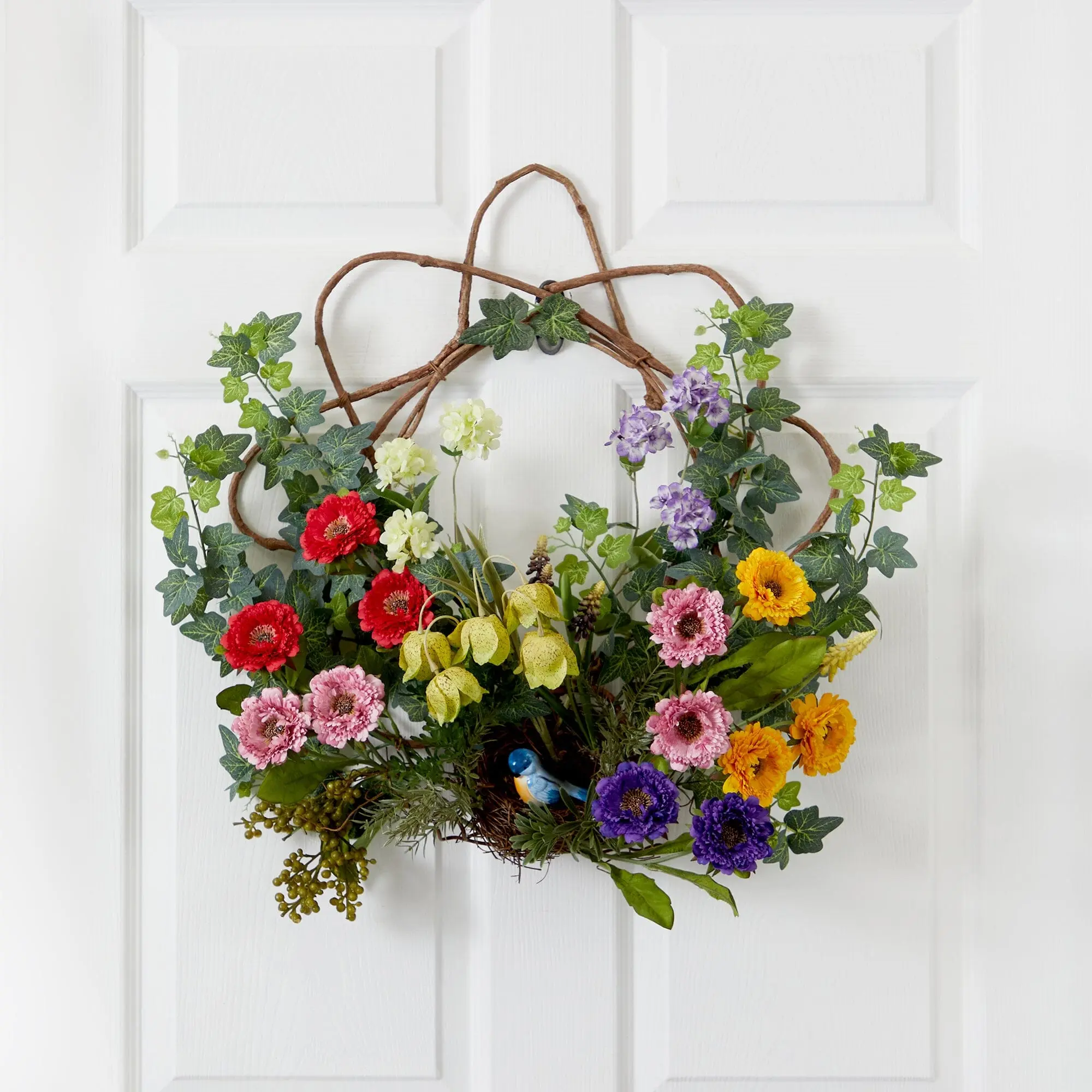 22in Round Mixed Floral Wreath with Splashy, Colorful Blooms - Spring Door Decor, Home Party Festive Supplies, Home Party Decorations, Spring Decor