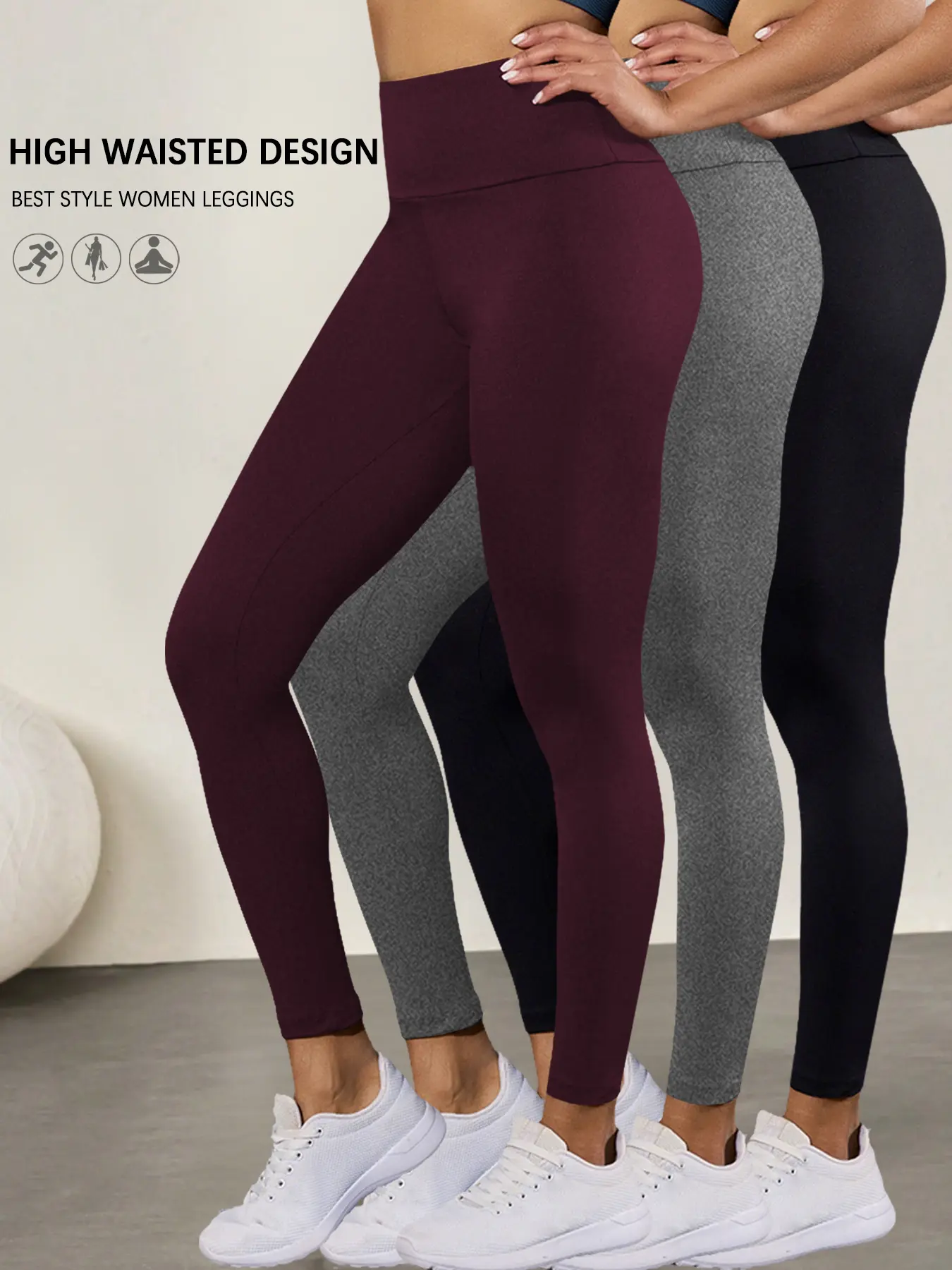 3 Pack Super Soft Elastic Waist Skinny Sports Leggings for Women, Pilates Leggings, High Waists Leggings, High Waisted Tummy Control No See Through Workout Yoga Running Pants Leggings, Gym Tights, Yoga Wear, Fitness Yoga Pants, Womens Clothing