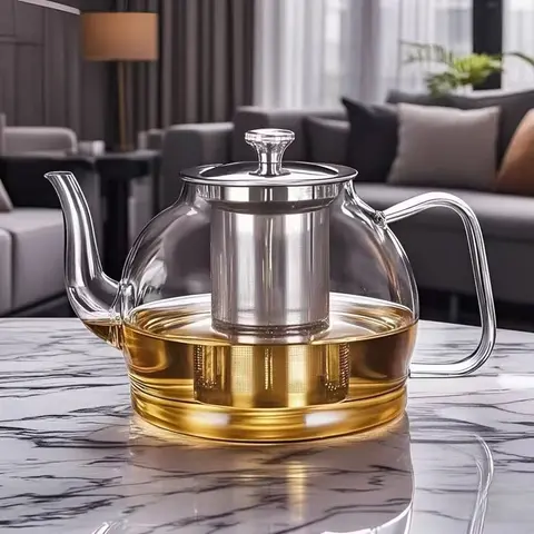1pc, 1390ml, Clear High Borosilicate Glass Loose Leaf Tea Pot with Detachable Stainless Steel Infuser, Safe for Stovetop, Elegant Heat Resistant Design, Perfect Gift for Loved Ones, Tea Pot with Infusers for Loose Tea, Teapot with Strainer