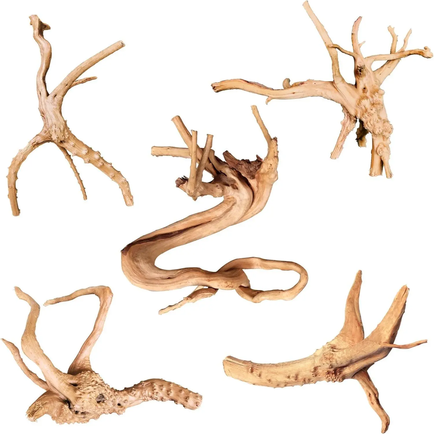 Natural Driftwood for Aquarium Decor, 5-Piece 6''-10'' Large Driftwood for Decorations on Fish Tank, Reptiles Bearded Dragon Accessories or Air Plants