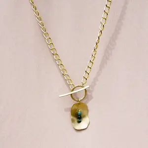 FreeForm Solid Toggle Necklace With Moss Agate Beads