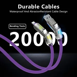 240W 4-in-1 USB C Multi Charger Cable Lightning Charger Cable, PD 5A Fast Charging & Data Sync, Silicone, Fast iPhone Charging Cord for iPhone 14/13/12/11 Pro/11/XS MAX/XR/8/7/6s Plus,iPad Pro/Air/Mini