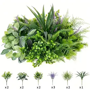 12pcs Artificial Plants Outdoor UV-Resistant Simulation Greenery Set, Includes Lavender, Ferns, Eucalyptus, Boxwood, DIY Garden Decor, Artificial Fake Plants