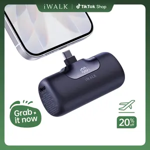 iWALK 5500mAh Mini Portable Charger 22.5W USB-C Fast Charging Power Bank for iPhone 17/16/15 Pro Max iPad Samsung S24/S23 Pink Chargeable Cable Magnetic Plug Digital Display Connector Socket - Smartphone