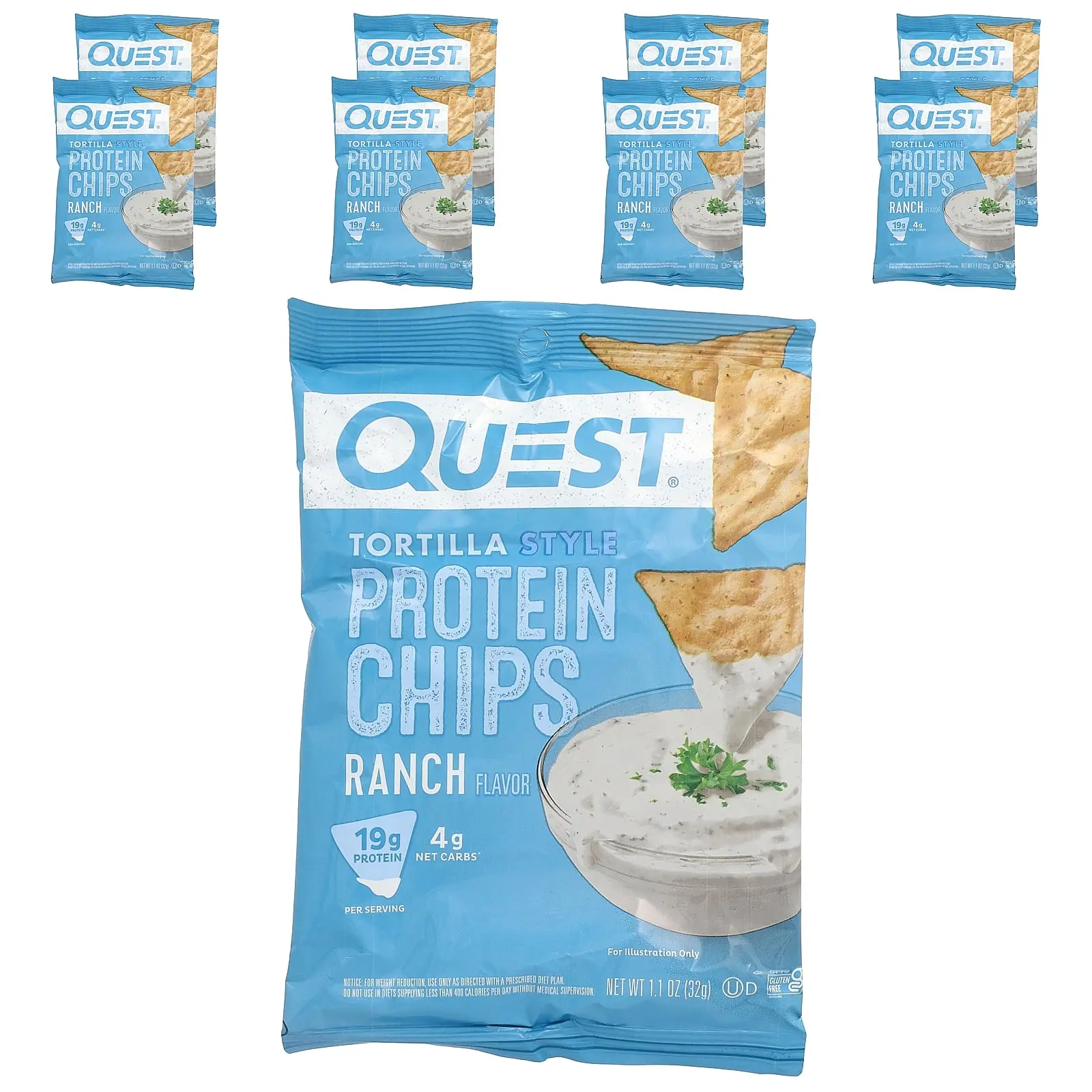 Quest Nutrition Tortilla Style Protein Chips, Ranch, 8 Bags, 1.1 oz (32 g) Each