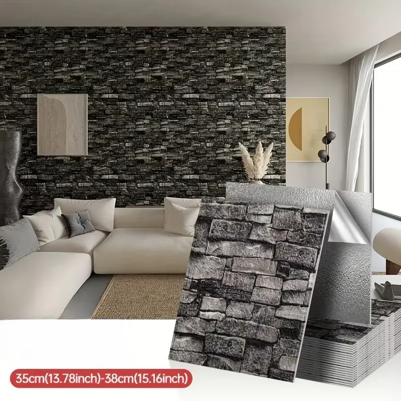 36pcs American Retro 3D Brick Wall Stickers, PVC Foam Material, Waterproof & Durable, Easy Peel-Off, Customizable Size, 13.78x14.96 Inches