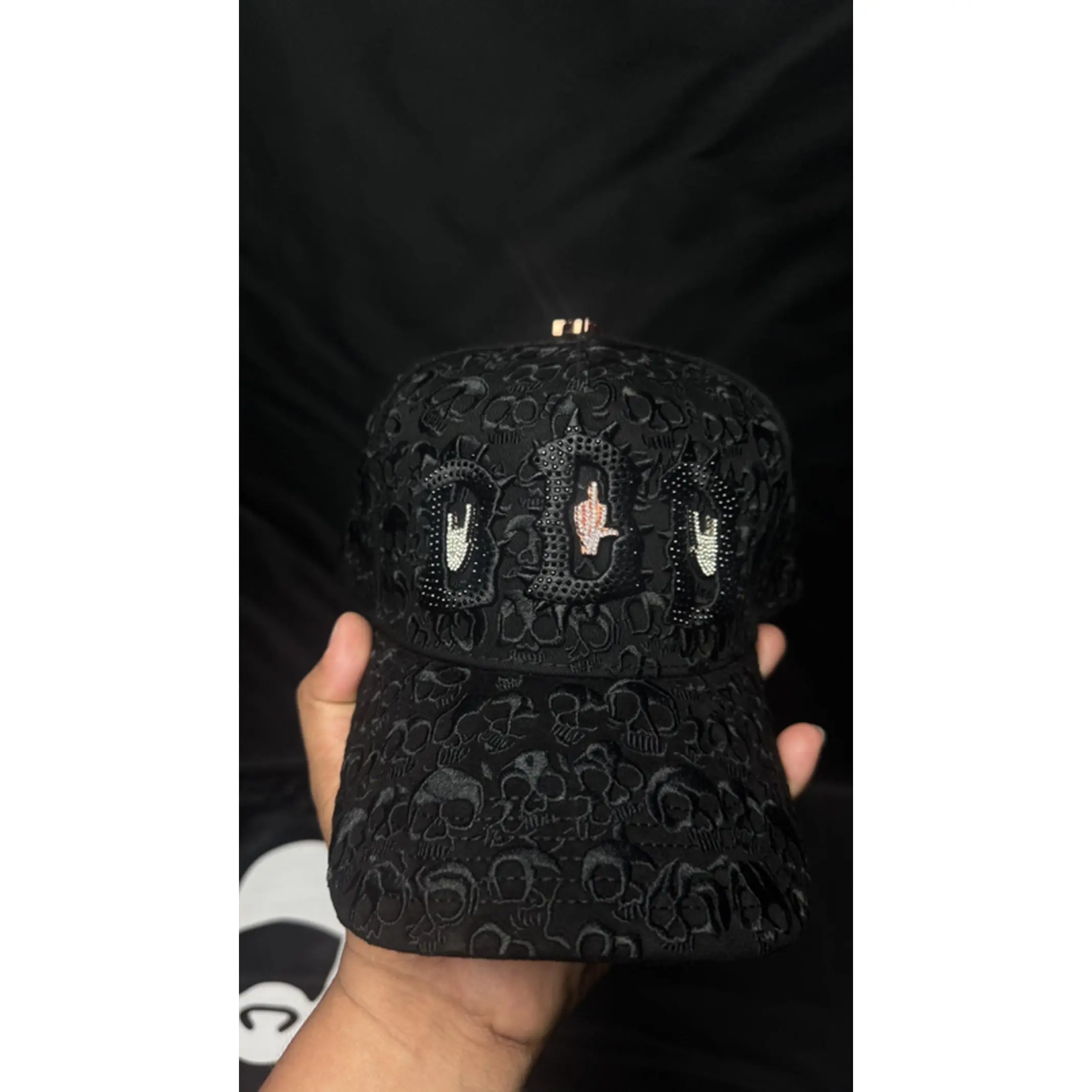 El Barbas Hats BBB Skull Cap - Black with White Skull Design, No Box, Ideal for Streetwear