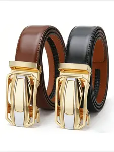 Male Genuine Leather Cow Strap Automatic Belt Sports Car Brand Fashion Casual Business Belt Automatic Buckle Waist Strap Black Male Waistband for Men