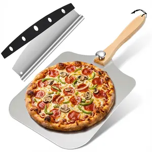 【AREL】Aluminum Pizza Peel, Metal Pizza Shovel With Rocker-Style Cutter And Foldable Wooden Handle, Suitable For Home Pizza Ovens For Baking Pizzas, Dough, Bread, And Pastries. Helps You Make The Perfect Pizza.