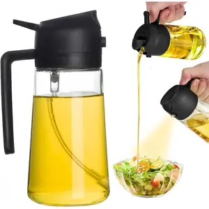 Olive Oil Sprayer 16oz Glass Dispenser with Stainless Steel Nozzle for Kitchen Cooking Air Fryer Frying Salad BBQ Large Capacity Leakproof Bottle 470ml Black Lid Silicone Sealing Ring Thanksgiving Christmas Gift Set Stock Up