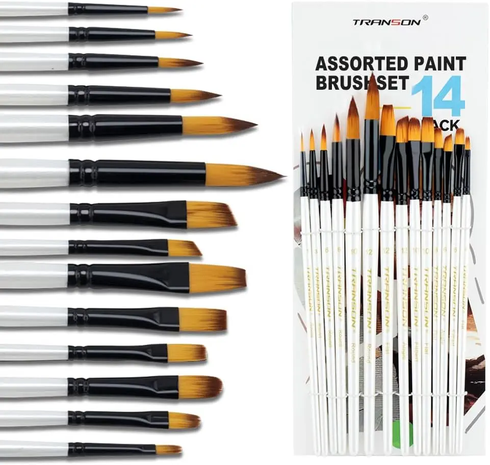 Transon 14pcs Art Painting Brush Set, Artist Supplies for Acrylic, Watercolor, Gouache, Oil Painting