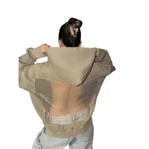 2025 American Gothic Sexy Hollow Mesh Hoodie Women's Fashion Semi transparent Hoodie Sportswear Casual Long Sleeve Jacket Sportswear Women's Round Neck Sportswear Fabric Women's ClothingRAIMENTRY