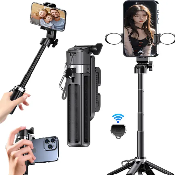 New Upgrade Multifunctional Mini Selfie Stick, Super compact & More Stable, extend to 20.5 inches, 360° rotation, horizontal/vertical switching, Desktop Stand, Handle for Bidding, Wireless Bluetooth Control Phone Holder For Selfie/ Video/ Live Stream, Acc