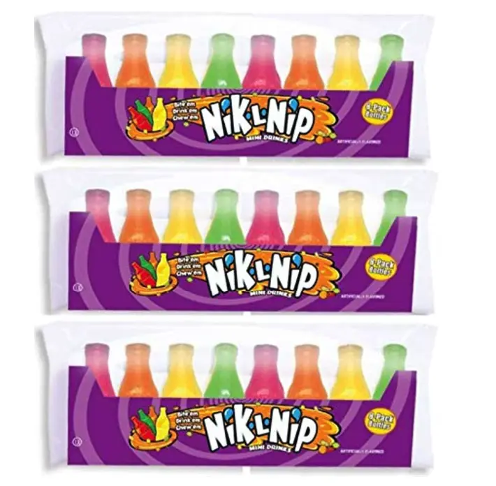 Nik-L-Nip Original Sweet Wax Bottle Candy Drinks - 3 Pack, 24 Bottles Total Snack Bonbon
