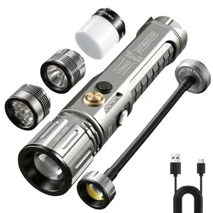 3000 Lumen Zoomable Multifunctional Flashlight, USB-C Rechargeable LED Torch, 5 Modes, Magnetic Base & Belt Clip, Ideal for Camping, Hiking & Emergencies