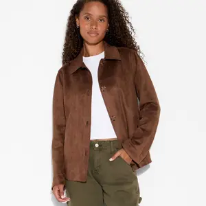 Women's Pointed Collar Faux Suede Chore Coat - Wild Fable Brown XS