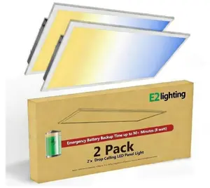E2 LIGHTING 2-Pack 2x4 LED Flat Panel Light, 30/40/50W Wattage Selectable, with Emergency Battery Backup, 3CCT Tunable 3500K/4000K/5000K, 120-277V Dimmable, Drop Ceiling Light