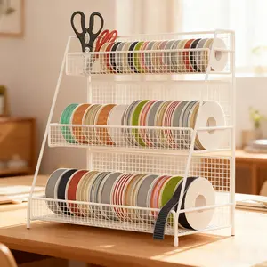Fashion Metal Desktop Storage Rack, Layered Display Stand, Home Desk Organizer, Independent Ribbon Holder, Sewing Storage, Kitchen Accessories