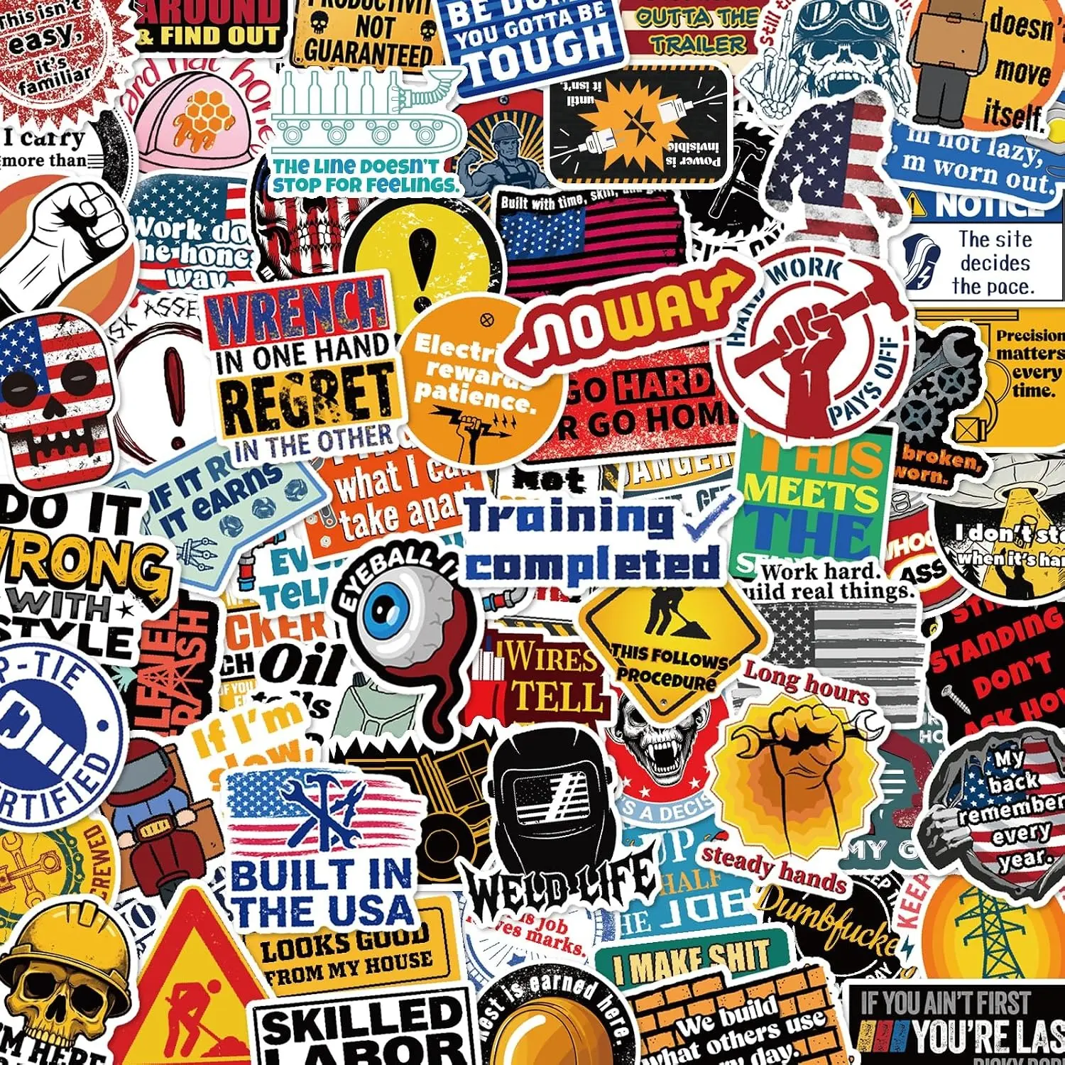 300 Pcs Funny Blue Collar Hard Hat Stickers - Waterproof Vinyl Decals for Tool Box, Welding Helmet, Vehicle Bumper & Adult Construction Gear