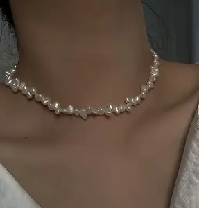 Natural small Baroque irregular freshwater pearl necklace