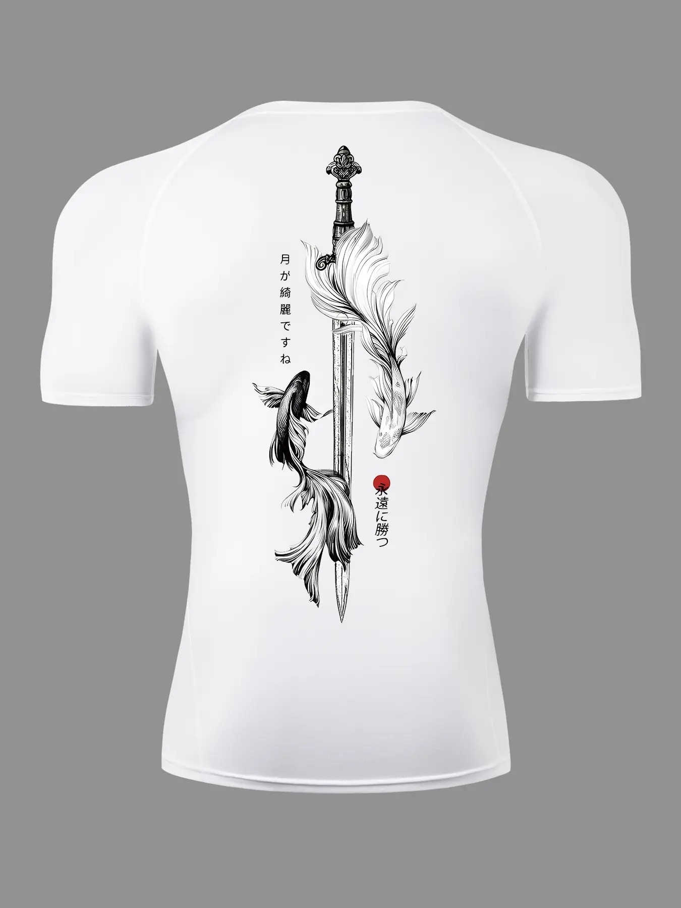Men's Fish Sword Print Short Sleeve Tight-Fitting T-Shirt for Summer, Quick-Dry Sports Top for Gym and Running, Fitness Sport Top, Athletic Wear, Athletic Apparel, Athletic Tee, Athletic Fitted Tee