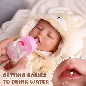 BABESIDE Drink and Wet Reborn Baby Doll – 17 Inch Realistic Sleeping Newborn, Can Drink Water & Pee, Full Body Soft Vinyl  Real Life Baby Doll Girl in Bear Outfit, for Kids Age 3+