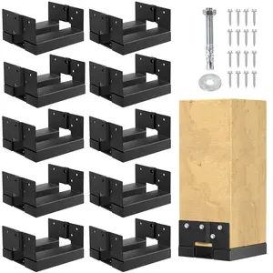 6x6 Deck  Base for Concrete, Inner Size 5.5"x5.5" Deck  Base,  Base Holder with 1" Standoff for Decks, Pergolas, Porches (Black - Set 10)