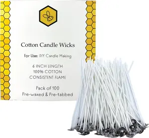 100 count Cotton Candle Wick 6" Pre-Waxed for Candle Making, Candle DIY