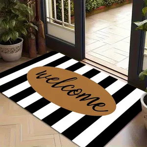Modern Stripes Welcome Art Floor Mat - Non-Slip Creative Design Rug - Indoor Outdoor Home Decor Decorative Rug Entryway Living Room Rug
