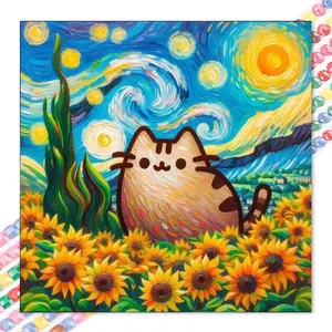 5D DIY Full Drill Diamond Painting - Diamond Painting Kit Cat Sunflower Mosaic Canvas DIY Wall Art, Home Wall Decor, DIY Diamond Arts