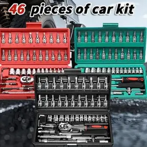 46pcs 1/4 Inch Drive Socket Ratchet Wrench Set, With Bit Socket Set Metric And Extension Bar For Auto Repairing And Household, With Storage Case,Gift for Man,Husband,Springtok Tool Box Hardware