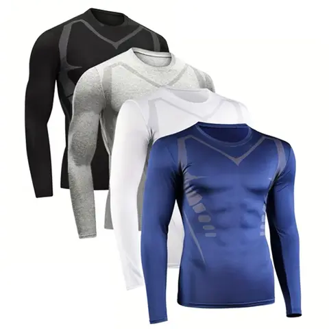 VRYXAL Male Compression Shirts - Plain, Pull On, Long Sleeve, Quick Dry, Moisture Wicking, Stretchy Tight-Fitting Fabric, Machine Washable All-Season Athletic Performance Activewear for Gym, Boxing (Multiple Colors)