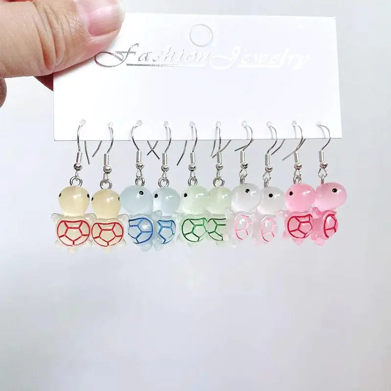 5 Pair Set Small Fresh Colored Resin Pendant Earrings  Luminous Turtles Lollipop Ducks Rainbow Cat's Paws Dices Earrings Female