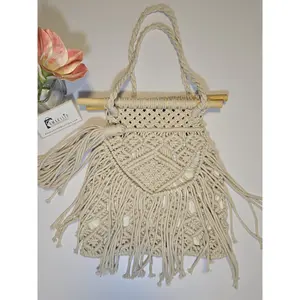 Cotton Macrame White Handbag with Cotton Lining