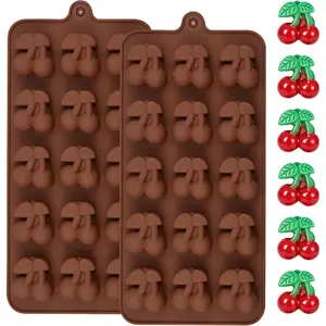 2 count Cherry Shape   Molds, Nonstick  Baking Mold for , 30-Cavity  Fruit Bite Size Candy Molds Butter Mold for Truffle Marshmallow Jelly  Ice, Brown