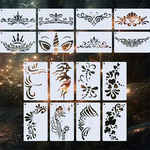 16-Piece Face Painting Template Set for Stage Performances, DIY Colorful Hollow Design, Reusable PET Graffiti Stencils